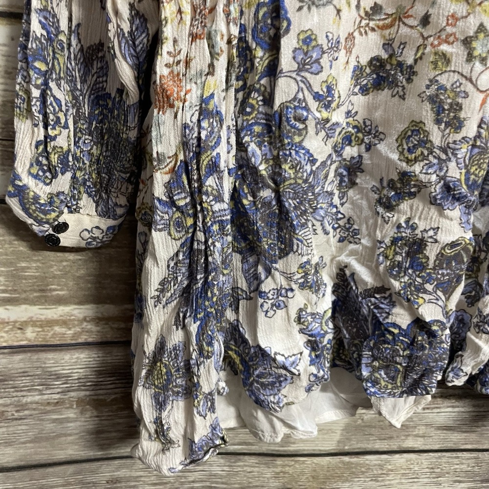 Free People Floral Lucky Loosey Dress Women's Small Long Sleeve Boho Ivory Lined - Picture 6 of 10